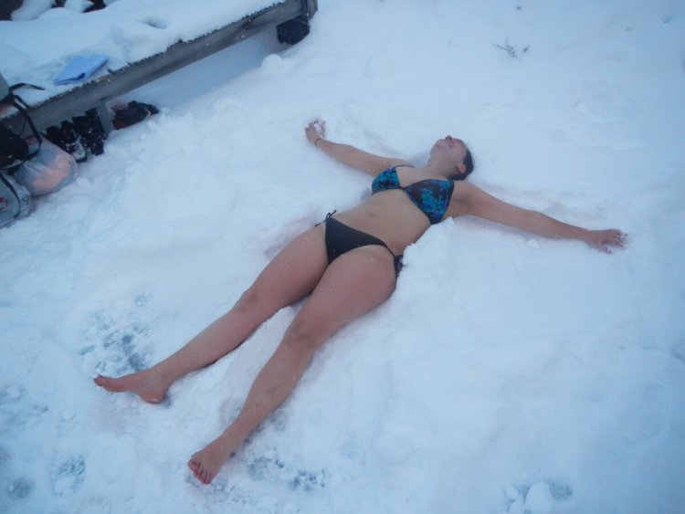 A woman in a snowdrift