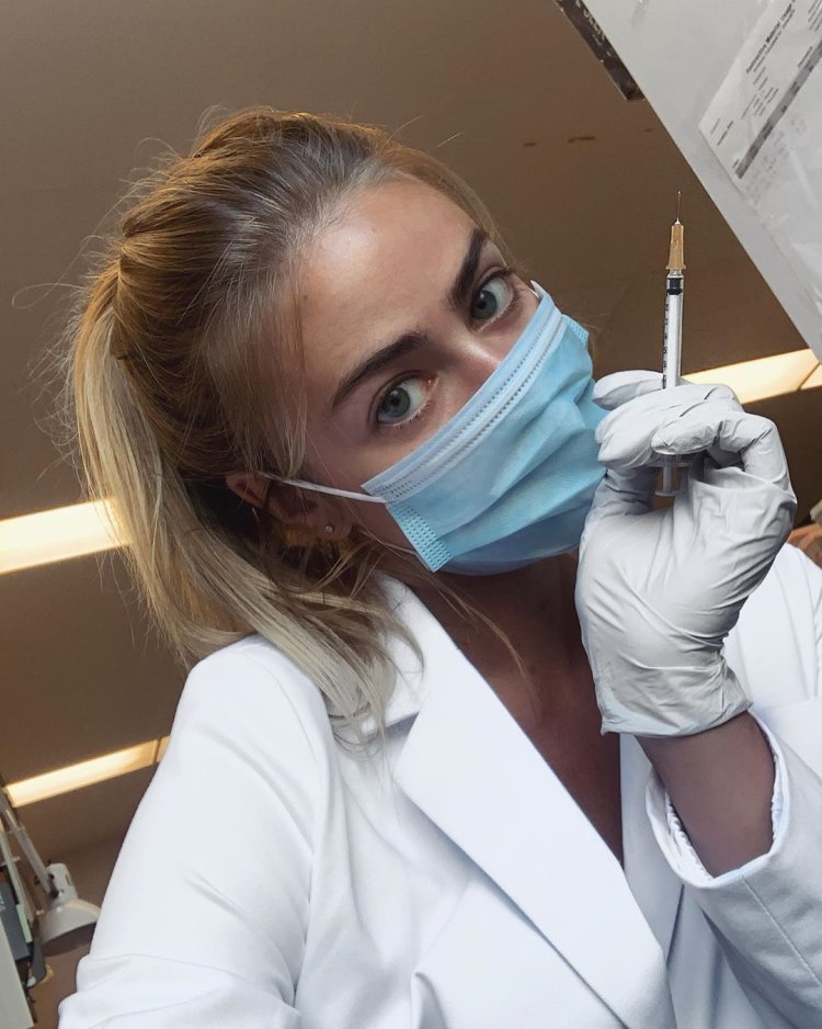 Women in medical gloves