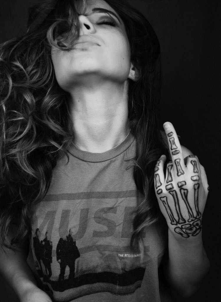 The middle finger of the girl