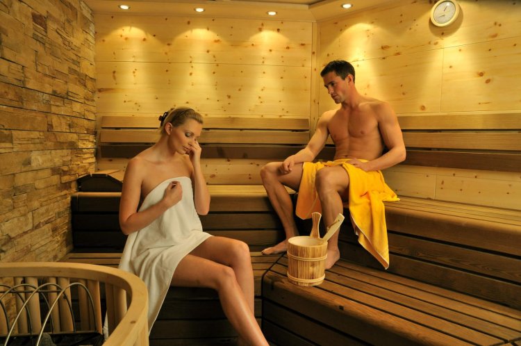 Man and woman in the bathhouse