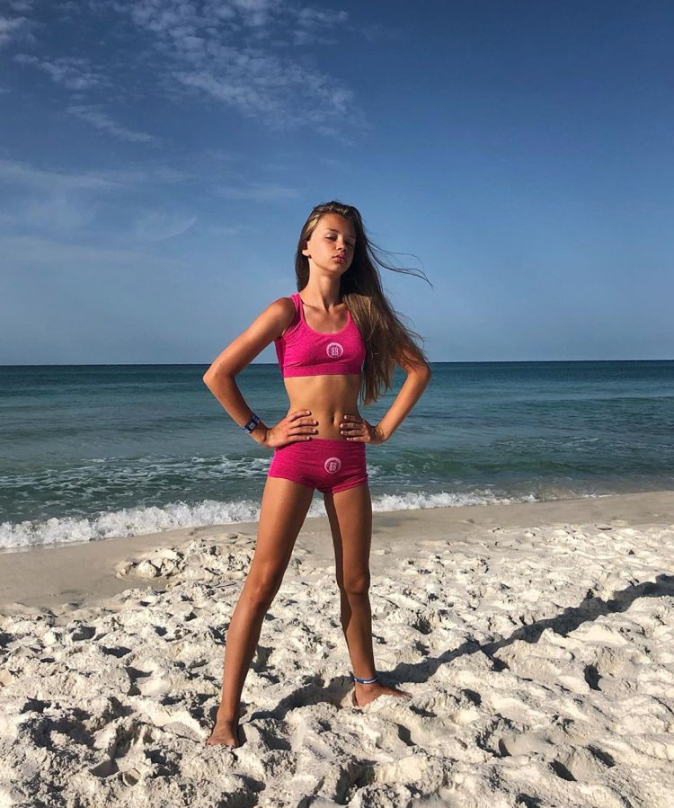 Beautiful girl in a closed swimsuit