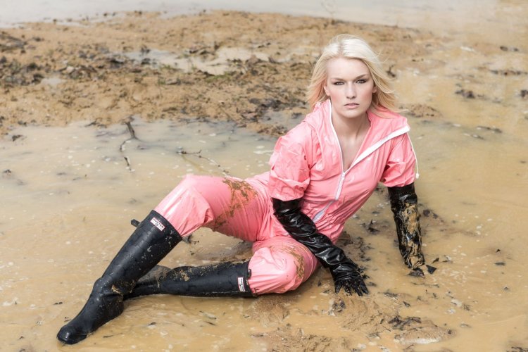 Rubber Boots Rubber Gloves in Mud