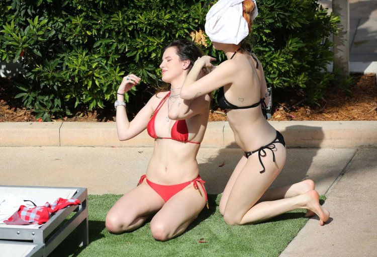 Bella - Red Outfit in the Pool
