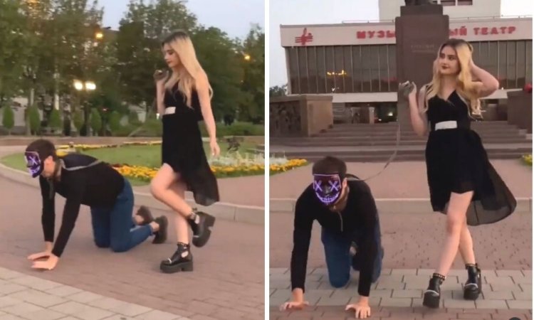 The guy is on the leash