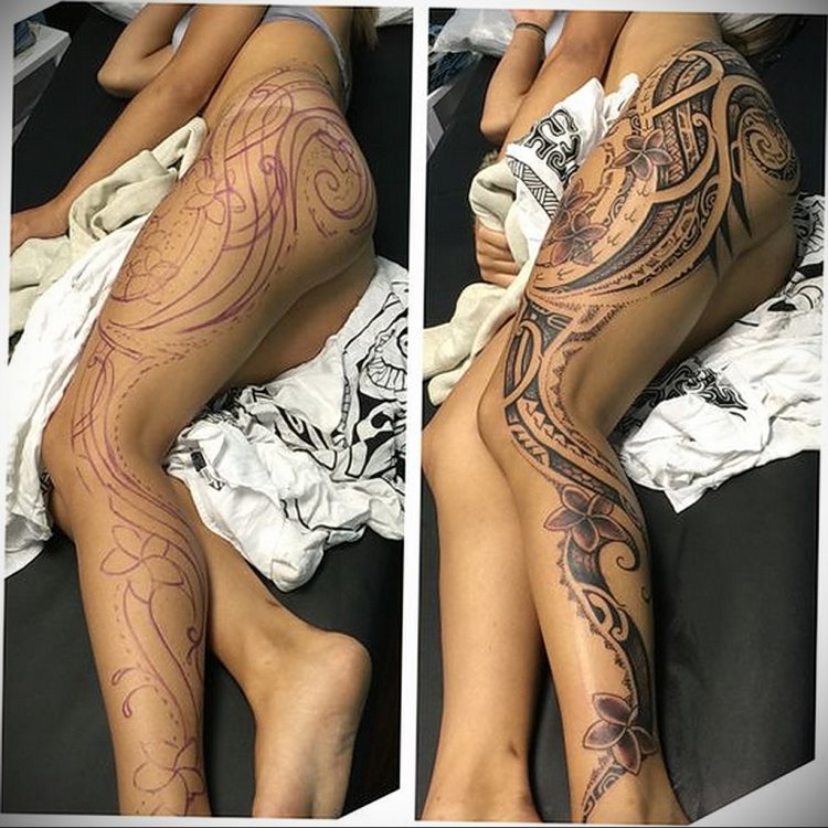 Tattoo for the whole leg of women