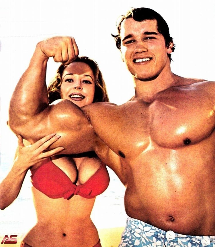 Arnold Schwarzenegger with a woman in his youth