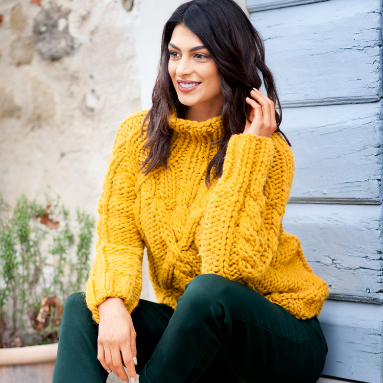Yellow sweater with braids