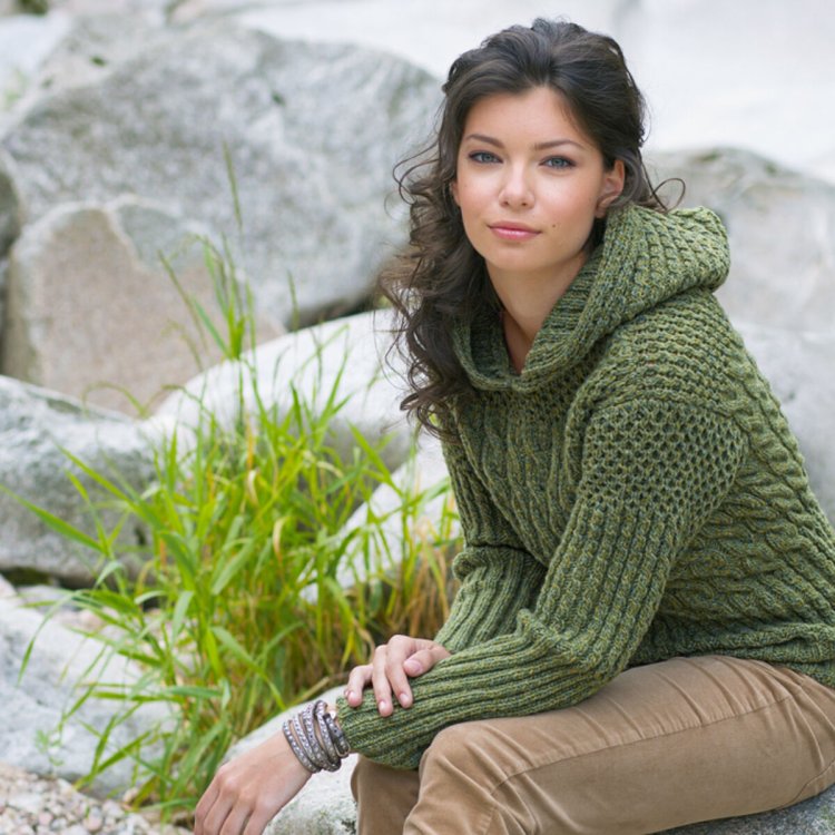 Knitted sweater with a hood