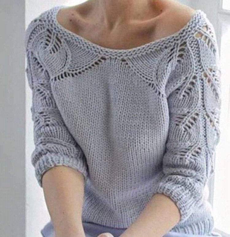 Knitted sweatshirt with openwork sleeves