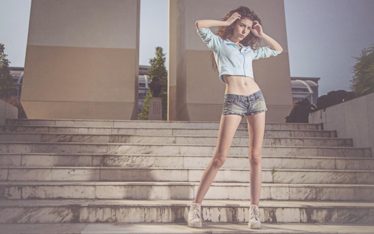 Related girls in shorts