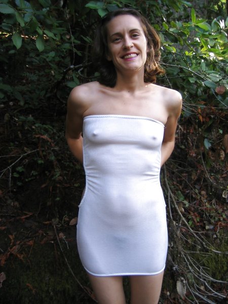 Tits through the T -shirt is visible