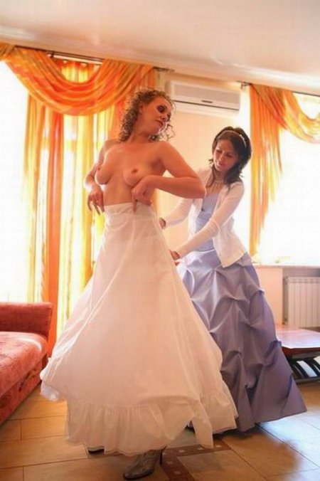 Brides in wedding dresses without panties