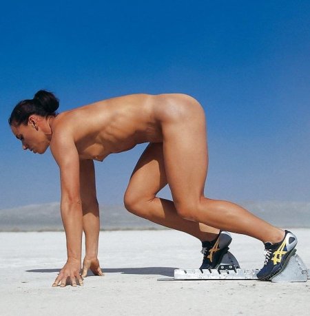 Naked athletes are running