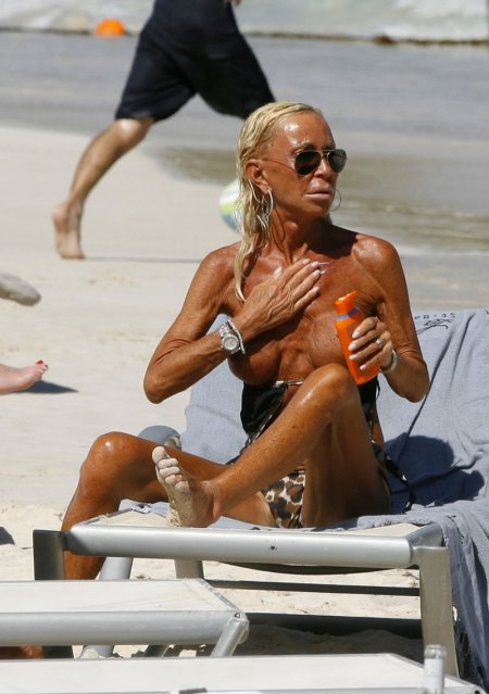 Donatella Versace on the beach