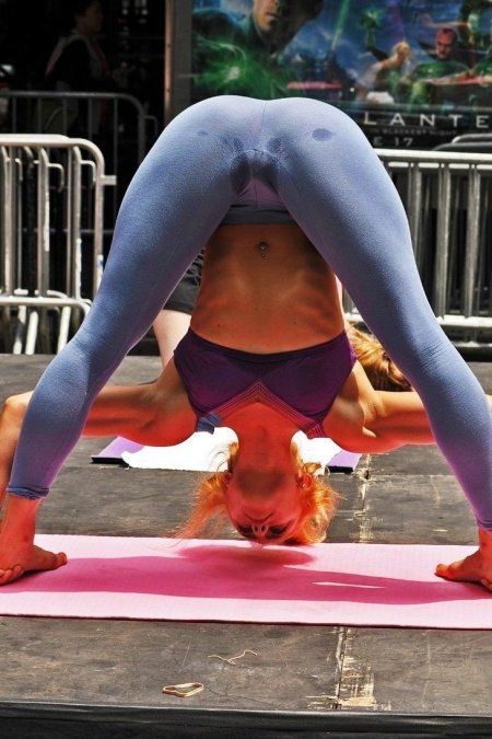 Girl without panties on yoga