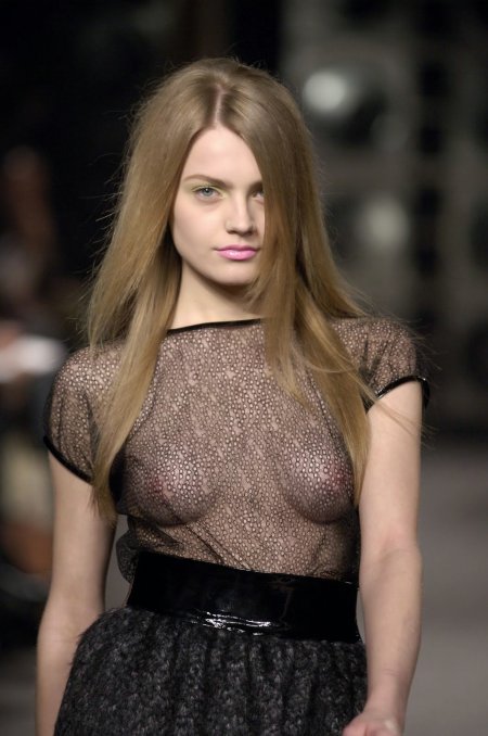 Without a bra on the catwalk