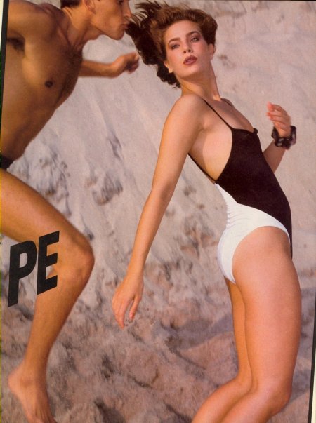 Terry Farrell in his youth in a swimsuit