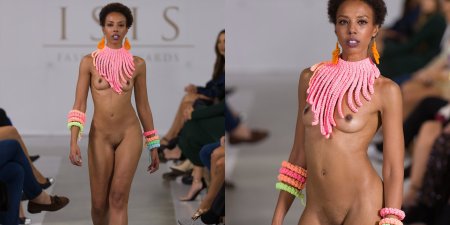 Naked fashion models on the catwalk