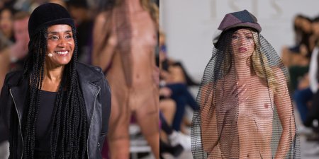 Naked fashion model on the catwalk