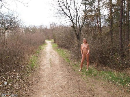 Naked on the forest road