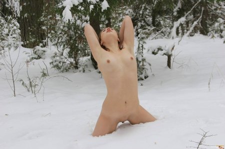 Naked girls in the forest in winter