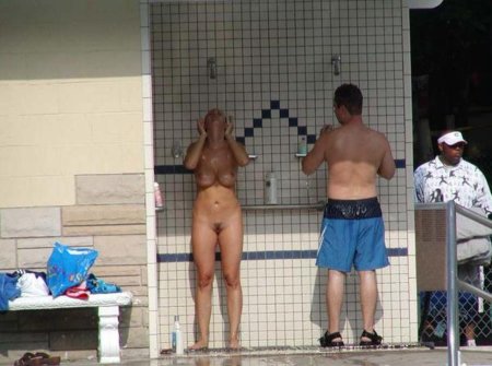 Naked man in a public pool