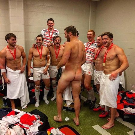Naked rugbites in the locker room