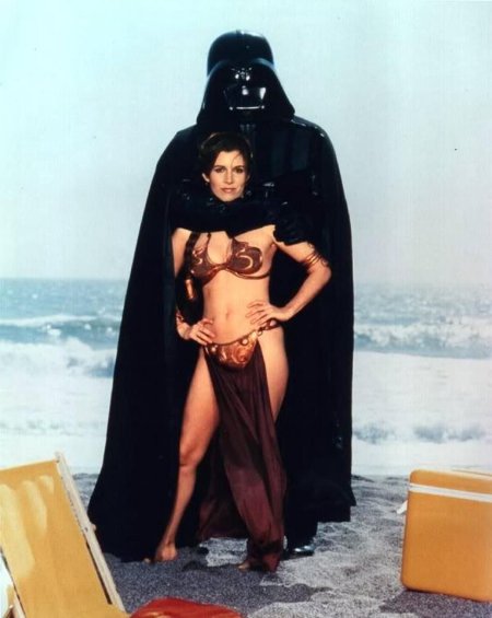 Carrie Fisher in a golden bikini
