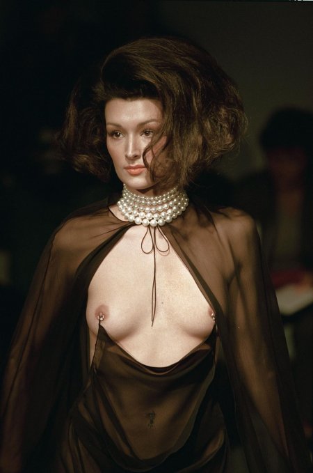 Fashion show with bare breasts