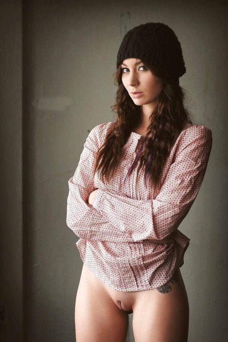 Girl in a sweater without panties