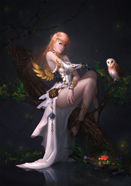 Girl with owl fantasy