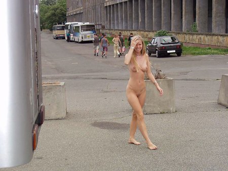 The naked blonde walked