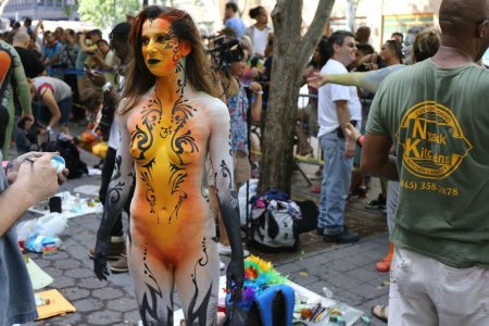 Naked painted in public