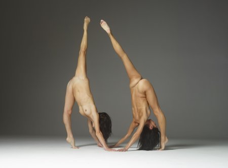 Nude group acrobatics