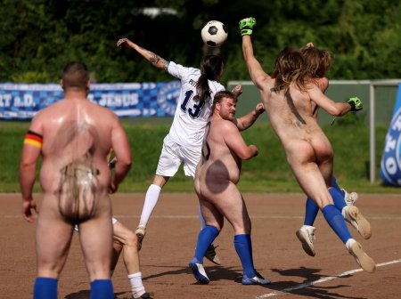 Naked women football players
