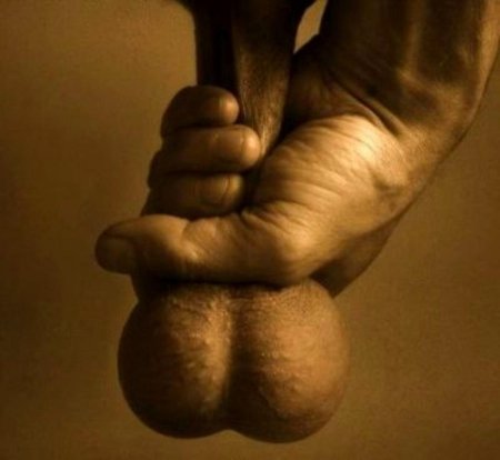 Men's testicles in the hands of women