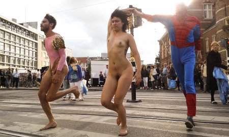 Naked performance on the street