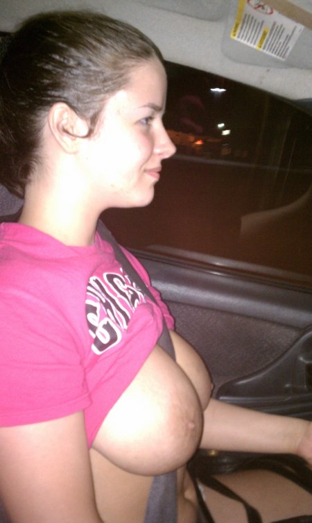 Huge boobs driving
