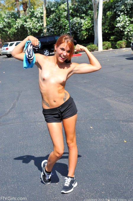 Girl on a run without panties