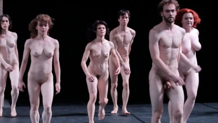 Naked actresses on the stage of the theater